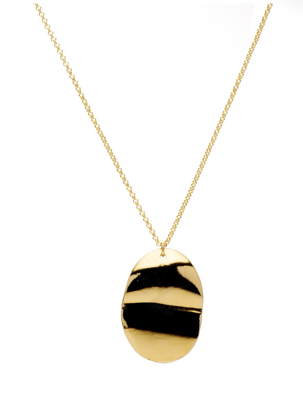 New Mayamar Set Gold Flat Oval Pendant Necklace & Gold Flat Earrings